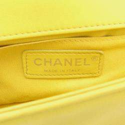 Pre Owned Chanel Boy Small Chevron Yellow Lambskin Shoulder Bag