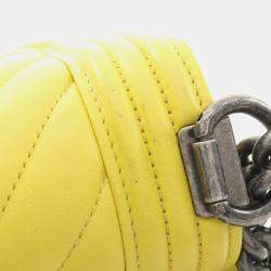 Pre Owned Chanel Boy Small Chevron Yellow Lambskin Shoulder Bag
