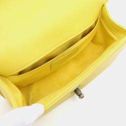 Pre Owned Chanel Boy Small Chevron Yellow Lambskin Shoulder Bag