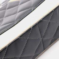 Pre Owned Chanel Classic Double Flap Black White Beige Lambskin Shoulder Bag