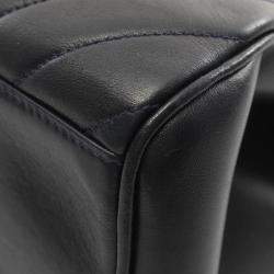 Pre Owned Chanel Chevron V Stitch Navy Lambskin Handbag