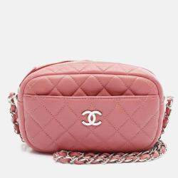 Pre Owned Chanel Matelasse Pink Lambskin Shoulder Bag