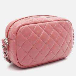 Pre Owned Chanel Matelasse Pink Lambskin Shoulder Bag