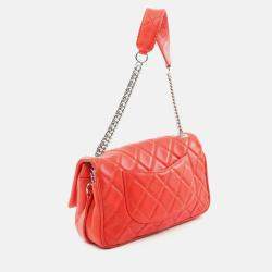 Pre Owned Chanel Matelasse Red Lambskin Shoulder Bag