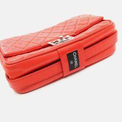 Pre Owned Chanel Matelasse Red Lambskin Shoulder Bag
