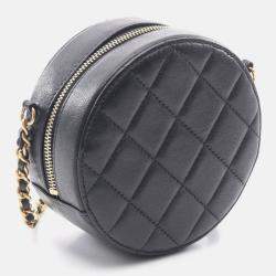 Pre Owned Chanel Matelasse Round Mini Black Lambskin Shoulder Bag
