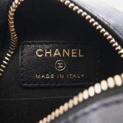 Pre Owned Chanel Matelasse Round Mini Black Lambskin Shoulder Bag