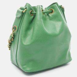 Pre Owned Chanel Coco Mark Green Calfskin Shoulder Bag