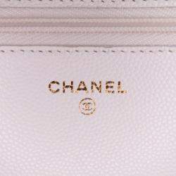 Pre Owned Chanel White Quilted Caviar Coco Casino Wallet on Chain