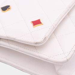 Pre Owned Chanel White Quilted Caviar Coco Casino Wallet on Chain