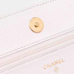Pre Owned Chanel White Quilted Caviar Coco Casino Wallet on Chain