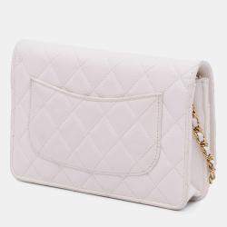 Pre Owned Chanel White Quilted Caviar Coco Casino Wallet on Chain