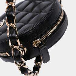 Pre Owned Chanel Black CC Quilted Lambskin Round Chain Around Clutch With Chain