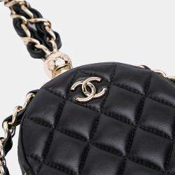 Pre Owned Chanel Black CC Quilted Lambskin Round Chain Around Clutch With Chain