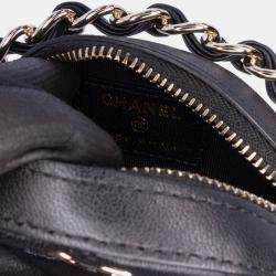 Pre Owned Chanel Black CC Quilted Lambskin Round Chain Around Clutch With Chain