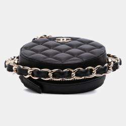 Pre Owned Chanel Black CC Quilted Lambskin Round Chain Around Clutch With Chain