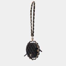 Pre Owned Chanel Black CC Quilted Lambskin Round Chain Around Clutch With Chain