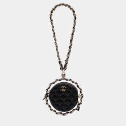 Pre Owned Chanel Black CC Quilted Lambskin Round Chain Around Clutch With Chain