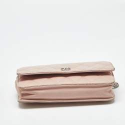 Pre Owned Chanel Light Pink Quilted Leather CC Wallet on Chain