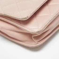 Pre Owned Chanel Light Pink Quilted Leather CC Wallet on Chain