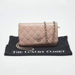 Pre Owned Chanel Light Pink Quilted Leather CC Wallet on Chain