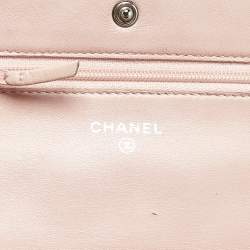 Pre Owned Chanel Light Pink Quilted Leather CC Wallet on Chain