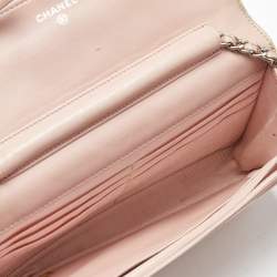 Pre Owned Chanel Light Pink Quilted Leather CC Wallet on Chain