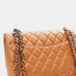 Pre Owned Chanel Brown Jumbo Classic Iridescent Caviar Double Flap