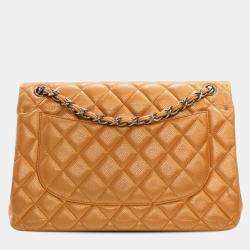 Pre Owned Chanel Brown Jumbo Classic Iridescent Caviar Double Flap
