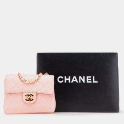 Pre Owned Chanel Pink Mini Square Classic Lambskin Single Flap