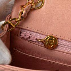 Pre Owned Chanel Pink Mini Square Classic Lambskin Single Flap