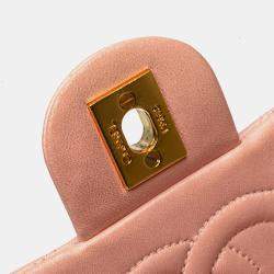 Pre Owned Chanel Pink Mini Square Classic Lambskin Single Flap