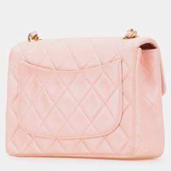 Pre Owned Chanel Pink Mini Square Classic Lambskin Single Flap