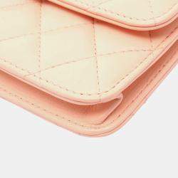 Pre Owned Chanel Pink Mini Lambskin Pearl Crush Clutch On Chain