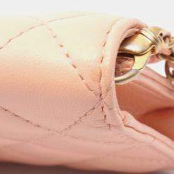 Pre Owned Chanel Pink Mini Lambskin Pearl Crush Clutch On Chain