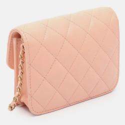 Pre Owned Chanel Pink Mini Lambskin Pearl Crush Clutch On Chain