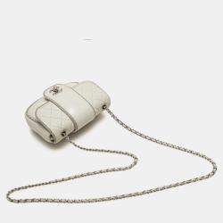 Pre Owned Chanel White Mini Quilted Lambskin and Metallic Trim Elementary Chic Flap