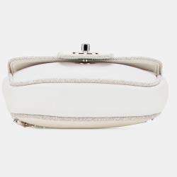 Pre Owned Chanel White Mini Quilted Lambskin and Metallic Trim Elementary Chic Flap