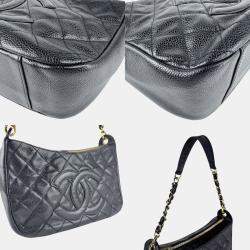 Pre Owned Chanel Shoulder Bag Matelasse Caviar Skin Leather Black Gold