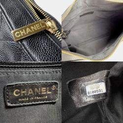 Pre Owned Chanel Shoulder Bag Matelasse Caviar Skin Leather Black Gold