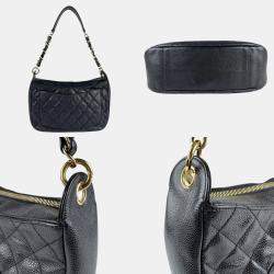 Pre Owned Chanel Shoulder Bag Matelasse Caviar Skin Leather Black Gold