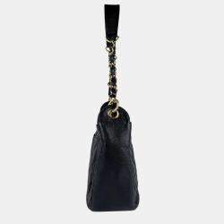 Pre Owned Chanel Shoulder Bag Matelasse Caviar Skin Leather Black Gold