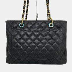 Pre Owned Chanel Grand GST Black Caviar Skin Tote Bag