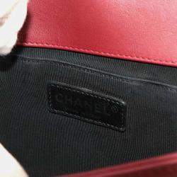 Pre Owned Chanel Boy Red Leather Chevron V-Stitch Chain Shoulder Bag