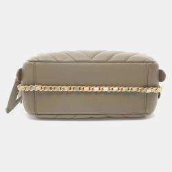 Pre Owned Chanel Chevron V-Stitch Khaki Lambskin Shoulder Bag