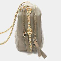 Pre Owned Chanel Chevron V-Stitch Khaki Lambskin Shoulder Bag