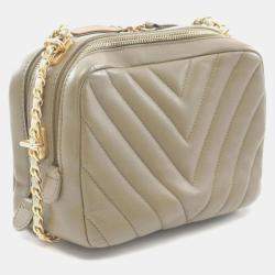 Pre Owned Chanel Chevron V-Stitch Khaki Lambskin Shoulder Bag
