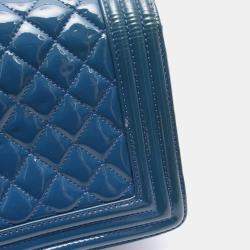 Pre Owned Chanel Boy Navy Patent Leather Shoulder Bag