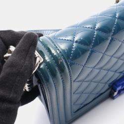 Pre Owned Chanel Boy Navy Patent Leather Shoulder Bag