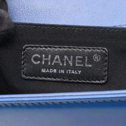 Pre Owned Chanel Boy Navy Patent Leather Shoulder Bag